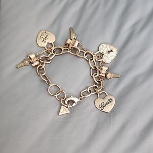 Guess Gold Heart and Key Charm Bracelet